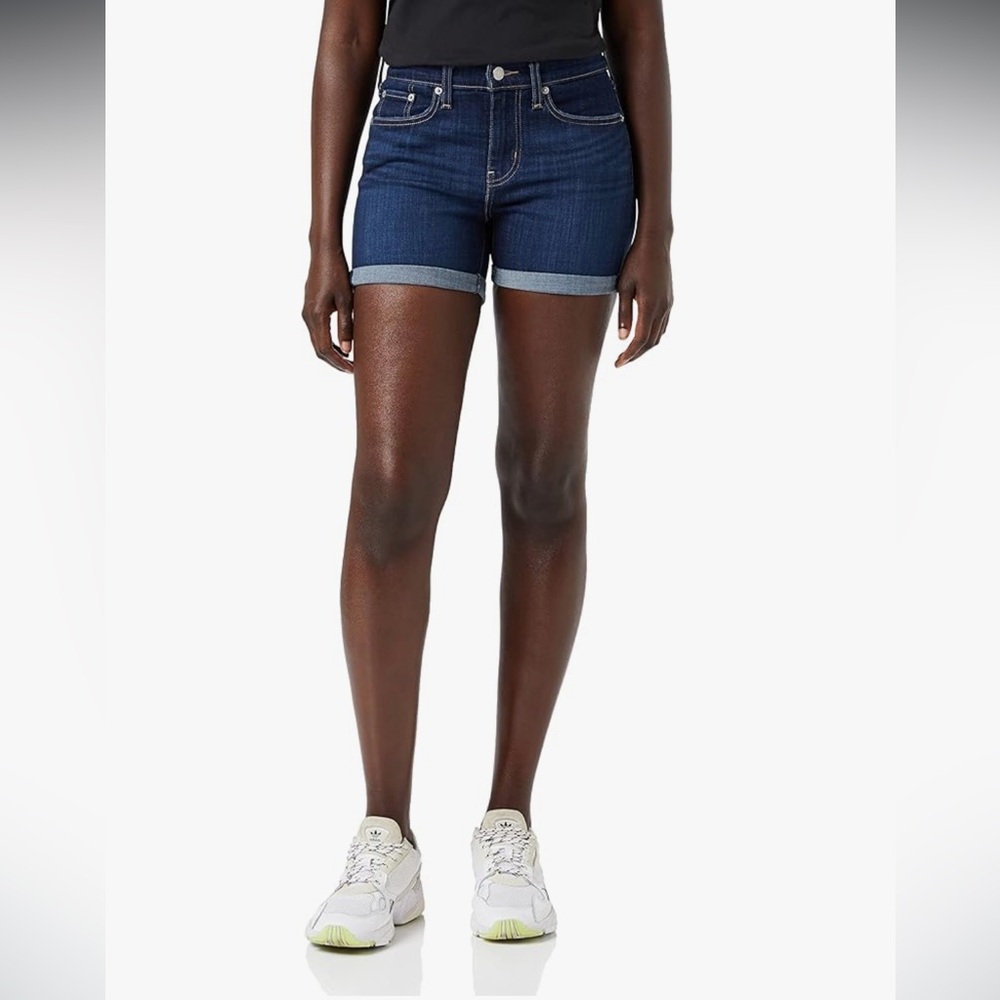 Levi’s mid length jean shorts in dark wash